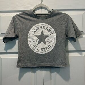 Converse Chuck Taylor All Star Logo Crop TShirt Girls Small 8/10 Heather Grey